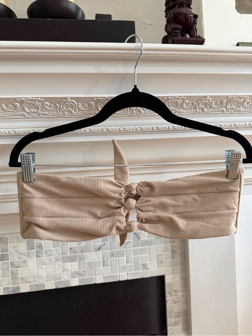 PQSwim Neutral Textured Bandeau Swim top with Subtle Knot
